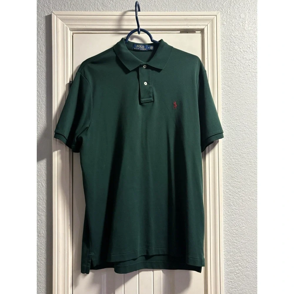 Polo Ralph Lauren Polo Shirt Mens Medium Green Red Pony Cotton Short Sleeve